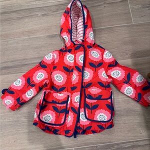 Mini Boden Red and White Floral Kids Raincoat